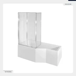 Besco Baignoire asymétrique - 150 x 75 cm - Gauche - avec Habillage - Pieds - Pare Baignoire 3 Volets - Vidage Chrome - INTEGRA* Baignoire Asymétrique