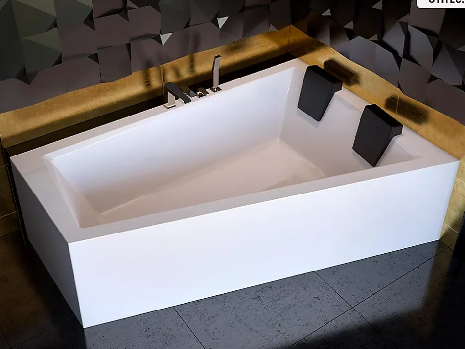 Besco Baignoire asymétrique - 180 x 125 cm - Droite - avec Habillage - Pieds - Vidage Chrome - INTIMA DUO