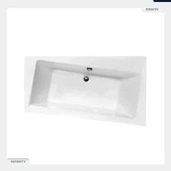 Besco Baignoire asymétrique - 150 x 90 cm - Droite - avec Habillage - Pieds - Vidage Chrome - INFINITY