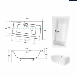 Besco Baignoire asymétrique - 150 x 90 cm - Droite - avec Habillage - Pieds - Vidage Chrome - INFINITY