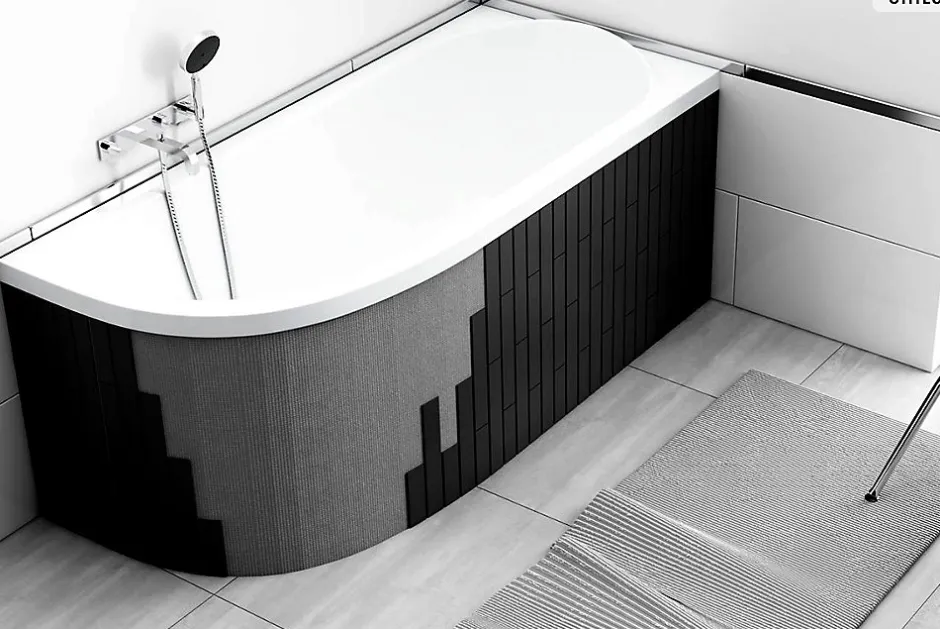 Besco Baignoire asymétrique - 160 x 75 cm - Droite - avec Habillage - Pieds - Vidage Chrome - AVITA SLIM