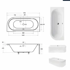 Besco Baignoire asymétrique - 180 x 80 cm - Gauche - avec Tablier Blanc - Pieds - Vidage Chrome - AVITA