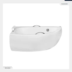 Besco Baignoire asymétrique - 150 x 70 cm - Gauche - avec Tablier - Pieds - Poignées - Repose-tête - Vidage Chrome - MILENA PREMIUM