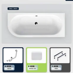 Besco Baignoire asymétrique - 150 x 75 cm - Droite - sans Habillage - avec Pieds - Repose-tête - Vidage Chrome - AVITA