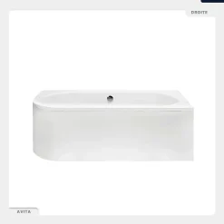Besco Baignoire asymétrique - 150 x 75 cm - Droite - sans Habillage - avec Pieds - Repose-tête - Vidage Chrome - AVITA