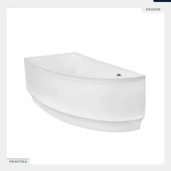 Besco Baignoire asymétrique - 150 x 70 cm - Gauche - sans Habillage - avec Pieds - Vidage Chrome - PRAKTIKA