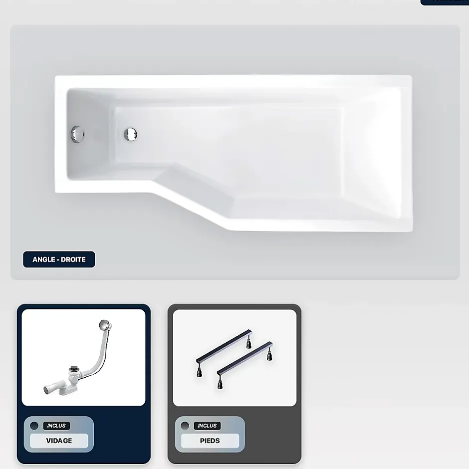 Besco Baignoire asymétrique - 150 x 75 cm - Droite - sans Habillage - avec Pieds - Vidage Chrome - INTEGRA* Baignoire Asymétrique
