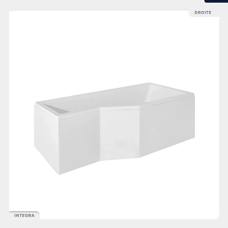 Besco Baignoire asymétrique - 150 x 75 cm - Droite - sans Habillage - avec Pieds - Vidage Chrome - INTEGRA* Baignoire Asymétrique