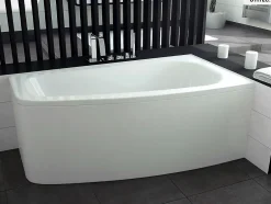 Besco Baignoire asymétrique - 150 x 80 cm - Droite - avec Habillage - Pieds - Vidage Chrome - LUNA
