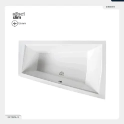 Besco Baignoire asymétrique - 180 x 125 cm - Droite - sans Habillage - avec Pieds - 2 Repose-têtes - Vidage Chrome - INTIMA SLIM* Baignoire Asymétrique