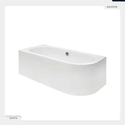 Besco Baignoire asymétrique - 150 x 75 cm - Gauche - avec Tablier Blanc - Pieds - Vidage Chrome - AVITA* Baignoire Asymétrique