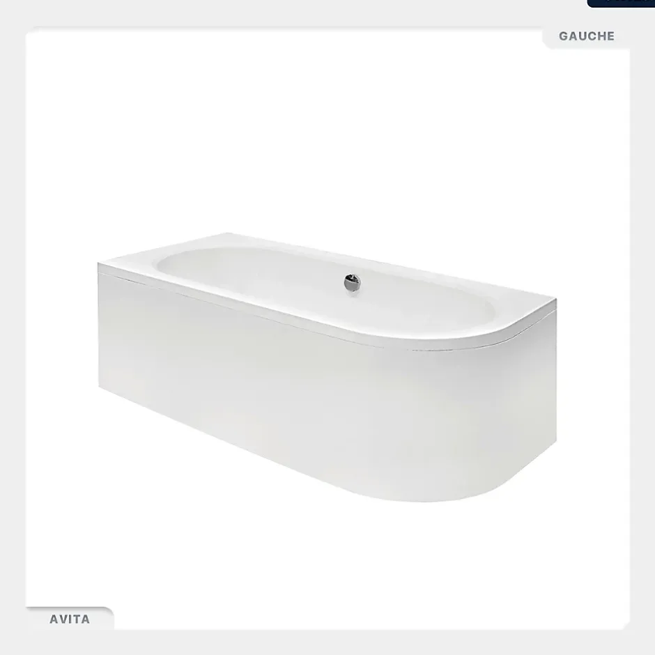 Besco Baignoire asymétrique - 150 x 75 cm - Gauche - avec Tablier Blanc - Pieds - Vidage Chrome - AVITA* Baignoire Asymétrique