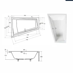 Besco Baignoire asymétrique - 170 x 125 cm - Gauche - avec Habillage - Pieds - Vidage Chrome - INTIMA DUO* Baignoire Asymétrique