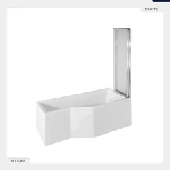 Besco Baignoire asymétrique - 170 x 75 cm - Droite - avec Tablier - Pieds - Pare Baignoire 3 Volets - Vidage Chrome - INTEGRA* Baignoire Asymétrique