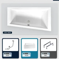 Besco Baignoire asymétrique - 150 x 85 cm - Droite - avec Tablier - Pieds - Vidage Chrome - INTIMA* Baignoire Asymétrique