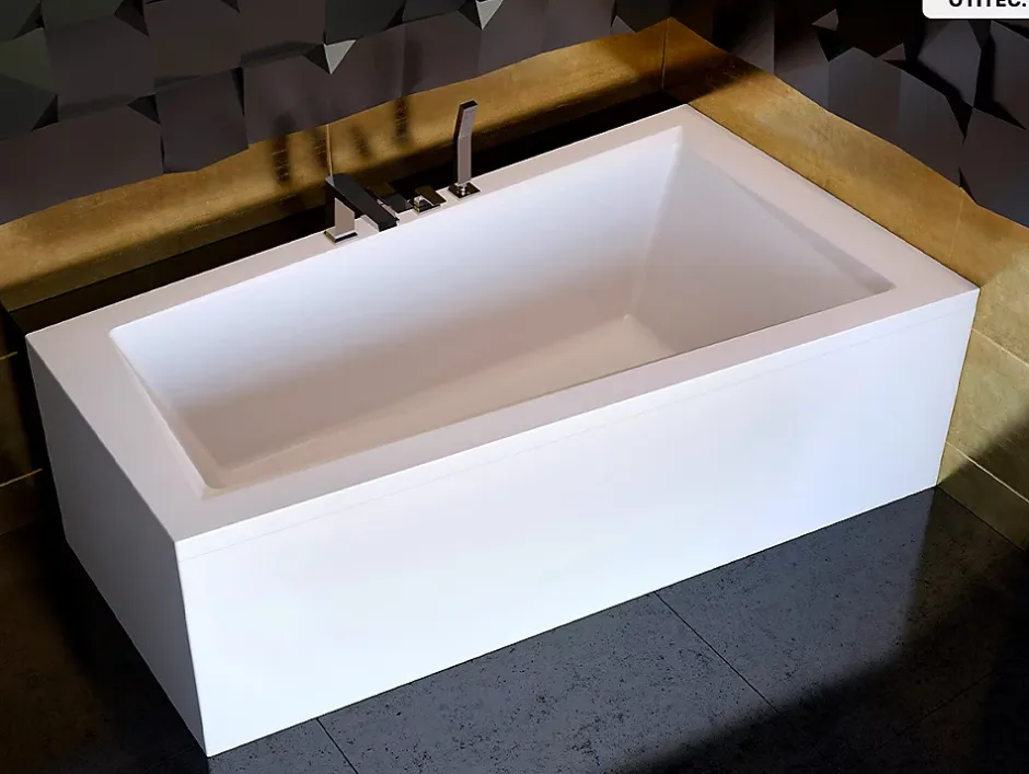 Besco Baignoire asymétrique - 150 x 85 cm - Droite - avec Tablier - Pieds - Vidage Chrome - INTIMA* Baignoire Asymétrique