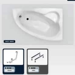Besco Baignoire asymétrique - 150 x 100 cm - Droite - sans Habillage - avec Pieds - Vidage Chrome - NATALIA