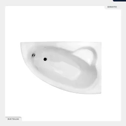 Besco Baignoire asymétrique - 150 x 100 cm - Droite - sans Habillage - avec Pieds - Vidage Chrome - NATALIA