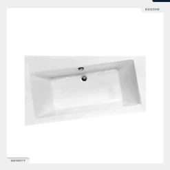 Besco Baignoire asymétrique - 150 x 90 cm - Gauche - avec Tablier Blanc - Pieds - Vidage Chrome - INFINITY* Baignoire Asymétrique