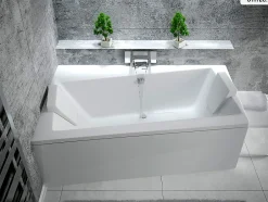 Besco Baignoire asymétrique - 150 x 90 cm - Gauche - avec Tablier Blanc - Pieds - Vidage Chrome - INFINITY* Baignoire Asymétrique