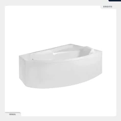 Besco Baignoire asymétrique - 130 x 85 cm - Droite - avec Tablier - Pieds - Vidage Chrome - RIMA* Baignoire Asymétrique