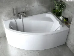 Besco Baignoire asymétrique - 130 x 85 cm - Droite - avec Tablier - Pieds - Vidage Chrome - RIMA* Baignoire Asymétrique