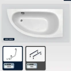 Besco Baignoire asymétrique - 150 x 70 cm - Droite - avec Pieds - Poignées - Repose-tête - Vidage Chrome - MILENA PREMIUM