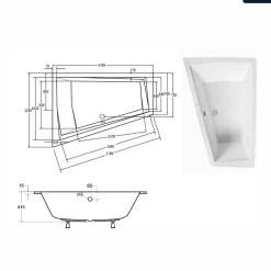 Besco Baignoire asymétrique - 170 x 125 cm - Gauche - sans Habillage - avec Pieds - Vidage Chrome - INTIMA DUO SLIM