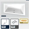 Besco Baignoire asymétrique - 160 x 90 cm - Droite - sans Habillage - avec Pieds - Étagère bambou - Vidage Chrome - INTIMA* Baignoire Asymétrique