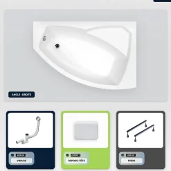 Besco Baignoire asymétrique - 130 x 85 cm - Droite - sans Habillage - avec Pieds - Repose-tête - Vidage Chrome - RIMA* Baignoire Asymétrique