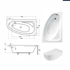 Besco Baignoire asymétrique - 150 x 100 cm - Droite - sans Habillage - avec Pieds - Vidage Chrome - CORNEA* Baignoire Asymétrique
