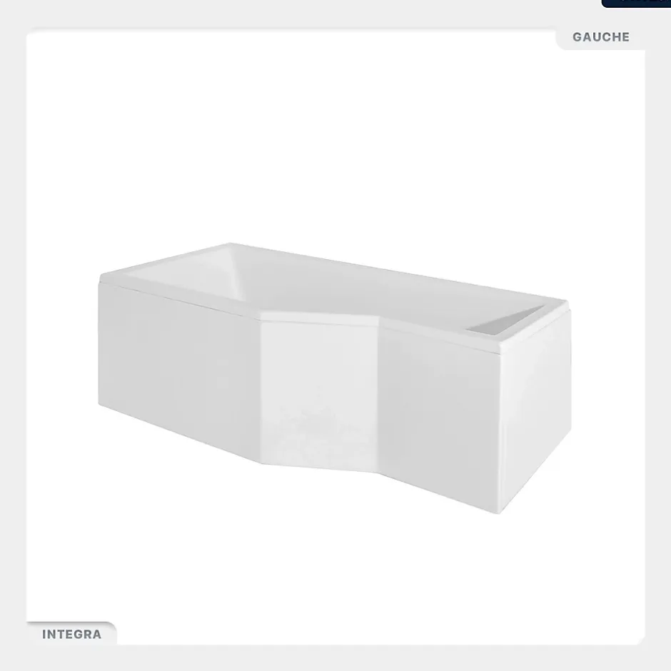 Besco Baignoire asymétrique - 150 x 75 cm - Gauche - avec Habillage - Pieds - Vidage Chrome - INTEGRA