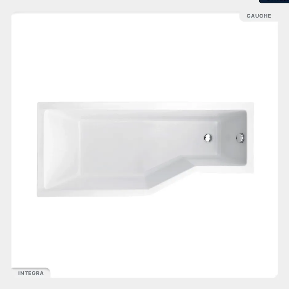 Besco Baignoire asymétrique - 150 x 75 cm - Gauche - avec Habillage - Pieds - Vidage Chrome - INTEGRA