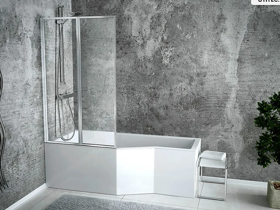 Besco Baignoire asymétrique - 150 x 75 cm - Gauche - avec Habillage - Pieds - Vidage Chrome - INTEGRA