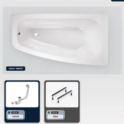 Besco Baignoire asymétrique - 150 x 80 cm - Droite - sans Habillage - avec Pieds - Vidage Chrome - LUNA