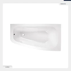 Besco Baignoire asymétrique - 150 x 80 cm - Droite - sans Habillage - avec Pieds - Vidage Chrome - LUNA