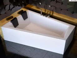 Besco Baignoire asymétrique - 180 x 125 cm - Gauche - avec Tablier - Pieds - 2 Repose-têtes - Vidage Chrome - INTIMA DUO
