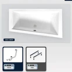 Besco Baignoire asymétrique - 150 x 85 cm - Droite - sans Habillage - avec Pieds - Vidage Chrome - INTIMA