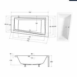 Besco Baignoire asymétrique - 150 x 85 cm - Droite - sans Habillage - avec Pieds - Vidage Chrome - INTIMA