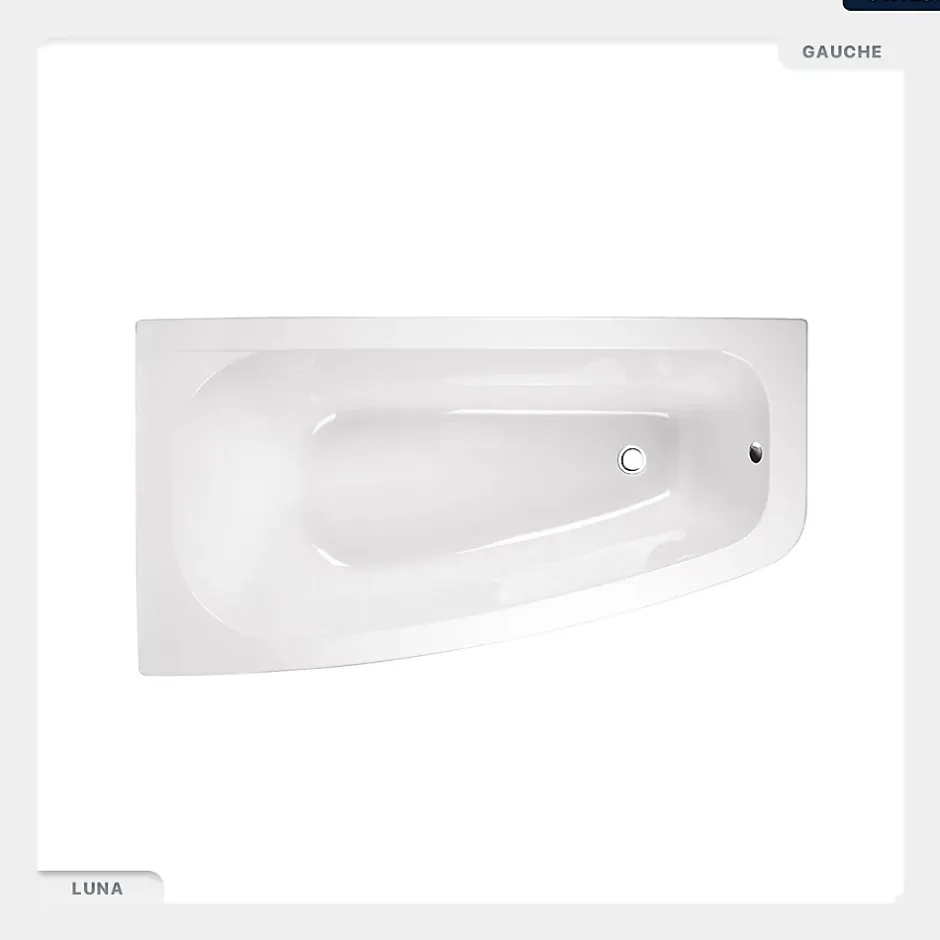 Besco Baignoire asymétrique - 150 x 80 cm - Gauche - avec Habillage - Pieds - Vidage Chrome - LUNA