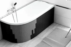 Besco Baignoire asymétrique - 150 x 75 cm - Gauche - avec Habillage - Pieds - Vidage Chrome - AVITA SLIM* Baignoire Asymétrique