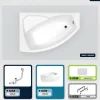 Besco Baignoire asymétrique - 130 x 85 cm - Gauche - avec Tablier - Pieds - Repose-tête - Vidage Chrome - RIMA