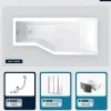 Besco Baignoire asymétrique - 170 x 75 cm - Droite - avec Habillage - Pieds - Pare Baignoire 3 Volets - Vidage Chrome - INTEGRA