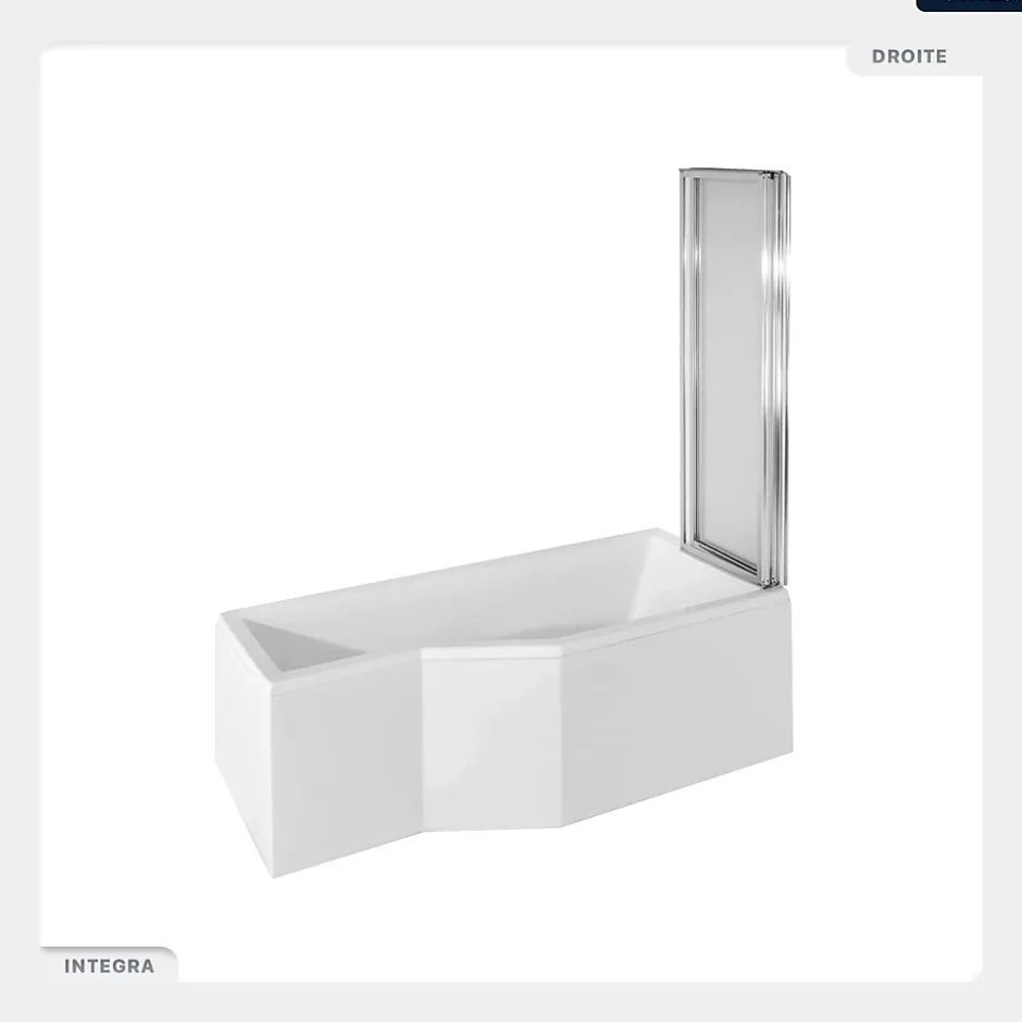 Besco Baignoire asymétrique - 170 x 75 cm - Droite - avec Habillage - Pieds - Pare Baignoire 3 Volets - Vidage Chrome - INTEGRA