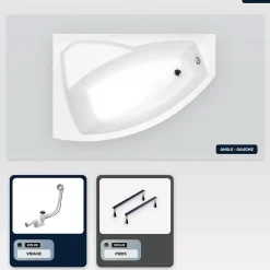 Besco Baignoire asymétrique - 140 x 90 cm - Gauche - sans Habillage - avec Pieds - Vidage Chrome - RIMA* Baignoire Asymétrique