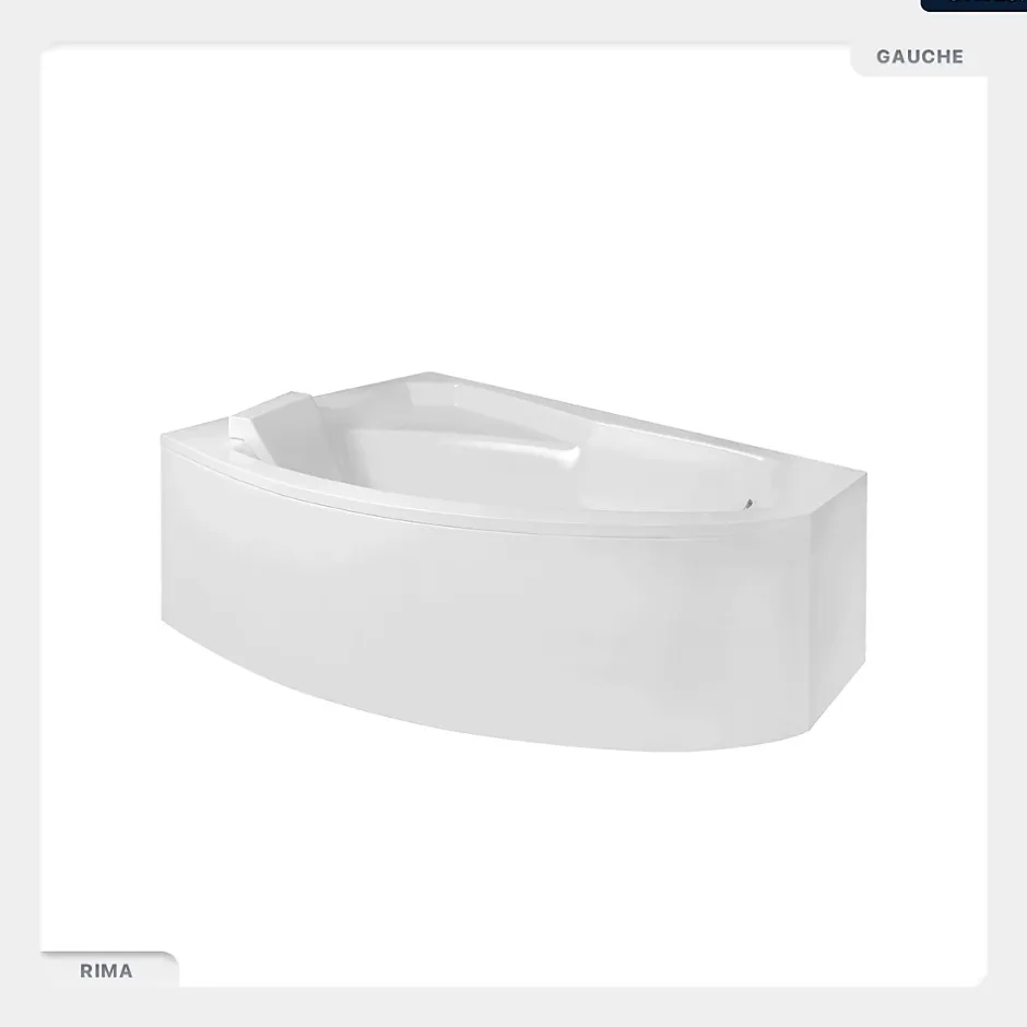 Besco Baignoire asymétrique - 140 x 90 cm - Gauche - sans Habillage - avec Pieds - Vidage Chrome - RIMA* Baignoire Asymétrique