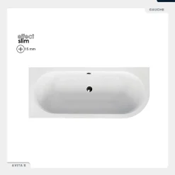 Besco Baignoire asymétrique - 160 x 75 cm - Gauche - sans Habillage - avec Pieds - Vidage Chrome - AVITA SLIM