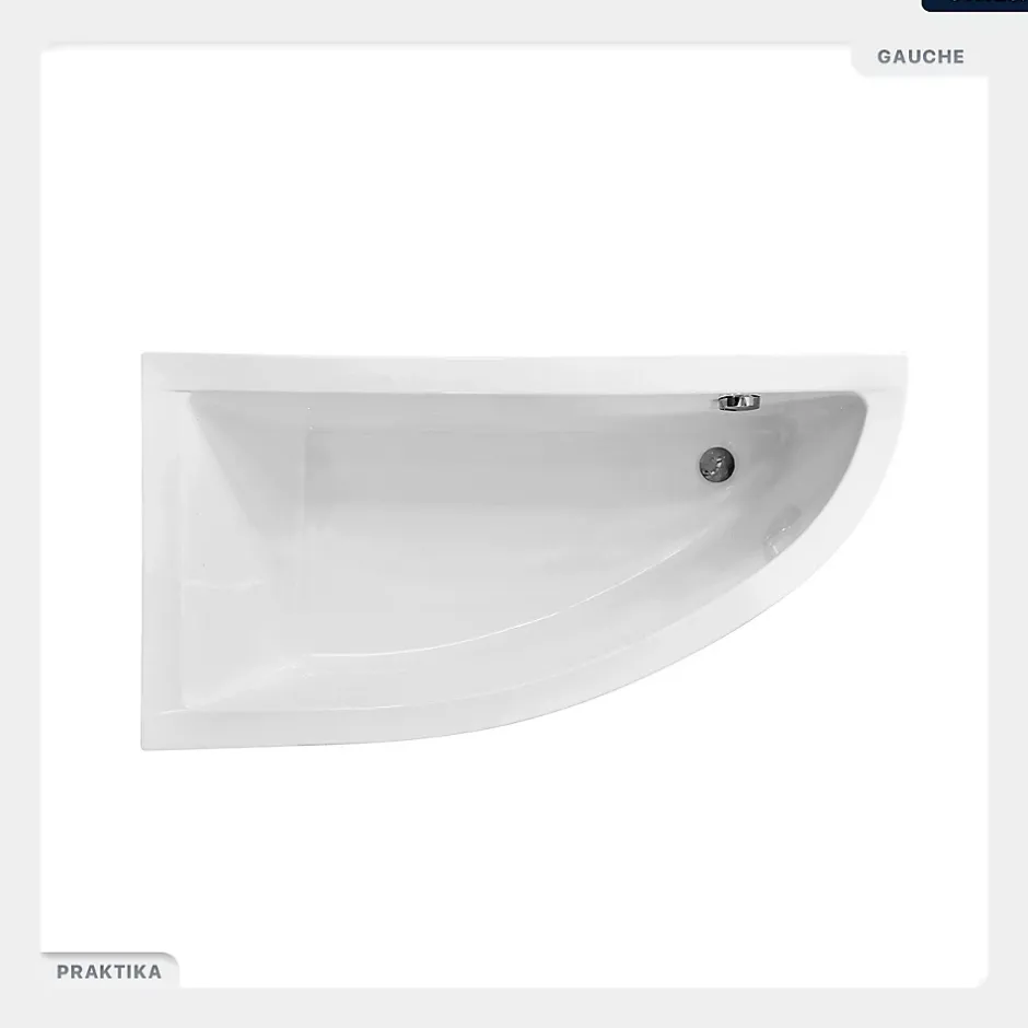 Besco Baignoire asymétrique - 150 x 70 cm - Gauche - avec Tablier - Pieds - Vidage Chrome - PRAKTIKA* Baignoire Asymétrique