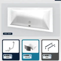 Besco Baignoire asymétrique - 160 x 90 cm - Droite - avec Habillage - Pieds - Vidage Chrome - INTIMA SLIM
