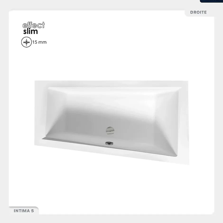 Besco Baignoire asymétrique - 160 x 90 cm - Droite - avec Habillage - Pieds - Vidage Chrome - INTIMA SLIM